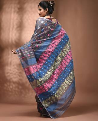 Light grey silk cotton handwoven soft jamdani saree 2