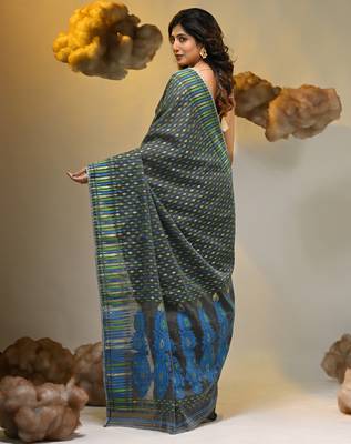 Grey silk cotton handwoven soft jamdani saree 5