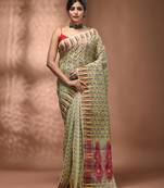 Pidtachio green silk cotton handwoven soft jamdani saree