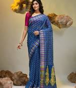 Sapphire blue silk cotton handwoven soft jamdani saree