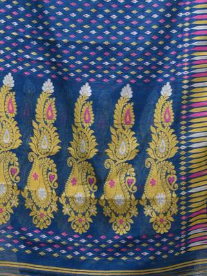 Sapphire blue silk cotton handwoven soft jamdani saree 5