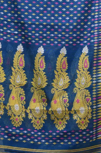 Sapphire blue silk cotton handwoven soft jamdani saree