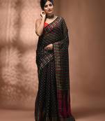 Black silk cotton handwoven soft jamdani saree