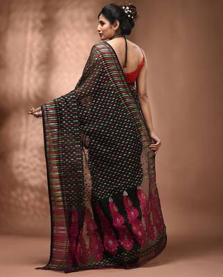 Black silk cotton handwoven soft jamdani saree 2
