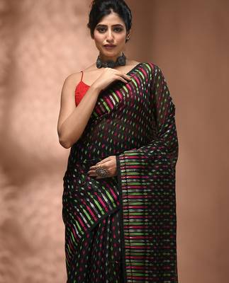 Black silk cotton handwoven soft jamdani saree 4