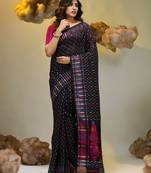 Black silk cotton handwoven soft jamdani saree
