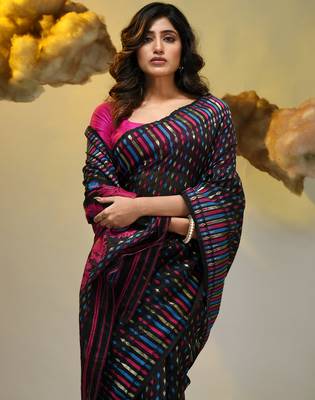 Black silk cotton handwoven soft jamdani saree 4