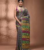 Grey silk cotton handwoven soft jamdani saree