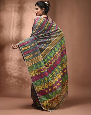 Grey silk cotton handwoven soft jamdani saree 2
