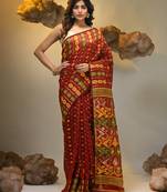 Red silk cotton handwoven soft jamdani saree