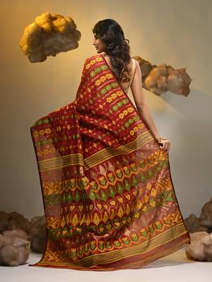 Red silk cotton handwoven soft jamdani saree 2
