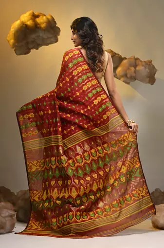 Red silk cotton handwoven soft jamdani saree