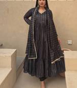 Festive black striped anarkali suit with dupatta and pant set