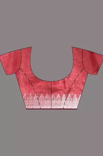 Pink tissue handwoven saree with zari woven temple borders