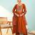 Women's rust viscose embroidered a-line kurta set with dupatta and pant
