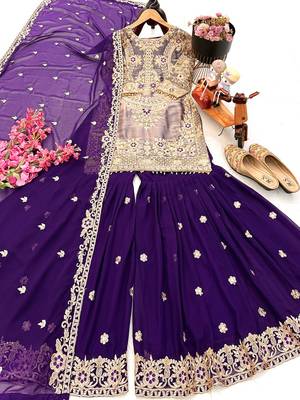 Purple designer embroidered top plazzo dupatta set for party and wedding 3