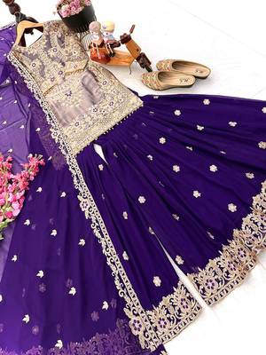 Purple designer embroidered top plazzo dupatta set for party and wedding 4