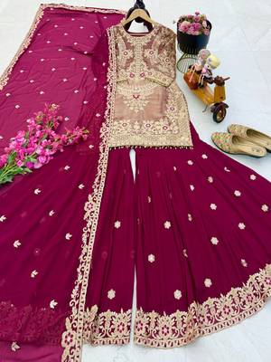 Pink designer embroidered top plazzo dupatta set for party and wedding 4