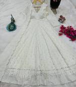 White designer foux georgette party wear gown and dupatta set