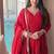 Festive red striped anarkali suit with dupatta and pant set