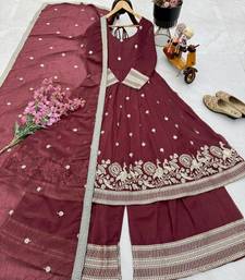 Maroon  designer embroidered top plazzo dupatta set for party and wedding