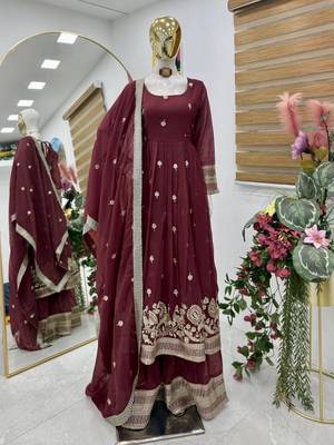 Maroon  designer embroidered top plazzo dupatta set for party and wedding 1