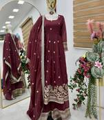 Maroon  designer embroidered top plazzo dupatta set for party and wedding