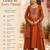 Women's rust viscose embroidered a-line kurta set with dupatta and pant