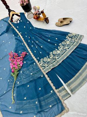 Blue  designer embroidered top plazzo dupatta set for party and wedding 2