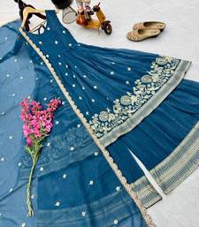 Blue  designer embroidered top plazzo dupatta set for party and wedding