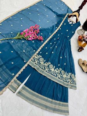 Blue  designer embroidered top plazzo dupatta set for party and wedding 4