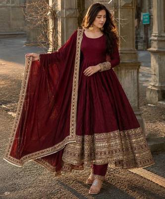 Maroon designer fendy cruse  party wear gown pant  and dupatta set 1
