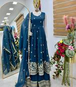 Blue  designer embroidered top plazzo dupatta set for party and wedding