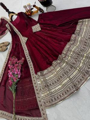 Maroon designer fendy cruse  party wear gown pant  and dupatta set 3