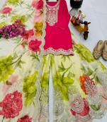 Pink  designer embroidered top plazzo dupatta set for party and wedding