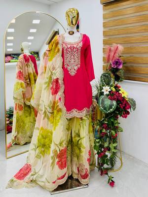 Pink  designer embroidered top plazzo dupatta set for party and wedding 2