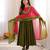 Premium green heavy neck embroidery anarkali suit set with dupatta & pant