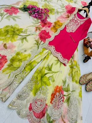 Pink  designer embroidered top plazzo dupatta set for party and wedding 3