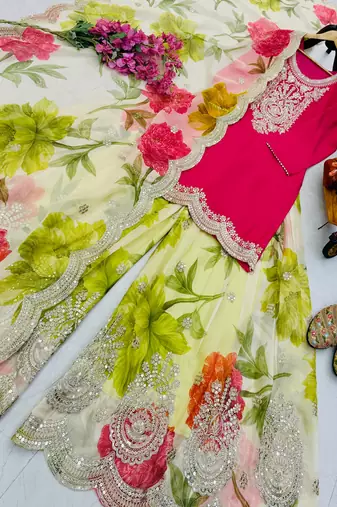 Pink  designer embroidered top plazzo dupatta set for party and wedding