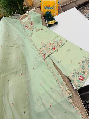 Pista mal chanderi codding embroidery siqunce work kurta sharara with duppta set 2