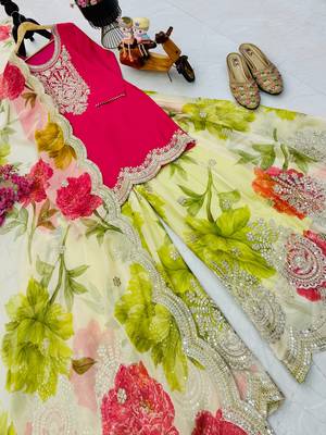 Pink  designer embroidered top plazzo dupatta set for party and wedding 4