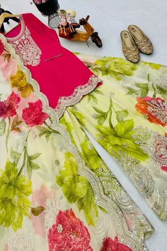 Pink  designer embroidered top plazzo dupatta set for party and wedding