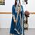 Blue designer embroidered georgette party wear gown and dupatta set