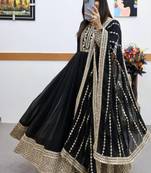 Black designer embroidered georgette party wear gown and dupatta set