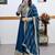 Blue designer embroidered georgette party wear gown and dupatta set
