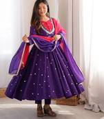 Premium jambli heavy neck embroidery anarkali suit set with dupatta & pant