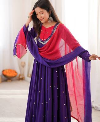 Premium jambli heavy neck embroidery anarkali suit set with dupatta & pant 2