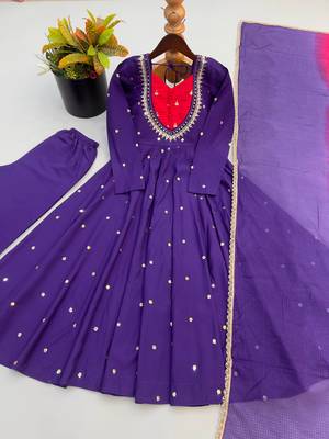 Premium jambli heavy neck embroidery anarkali suit set with dupatta & pant 4