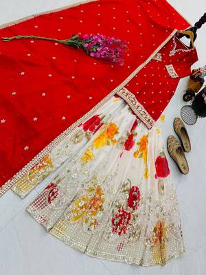Red designer embroidered silk blend party wear sharara suit and dupatta set 2