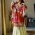 Orange designer embroidered silk blend party wear sharara suit and dupatta set